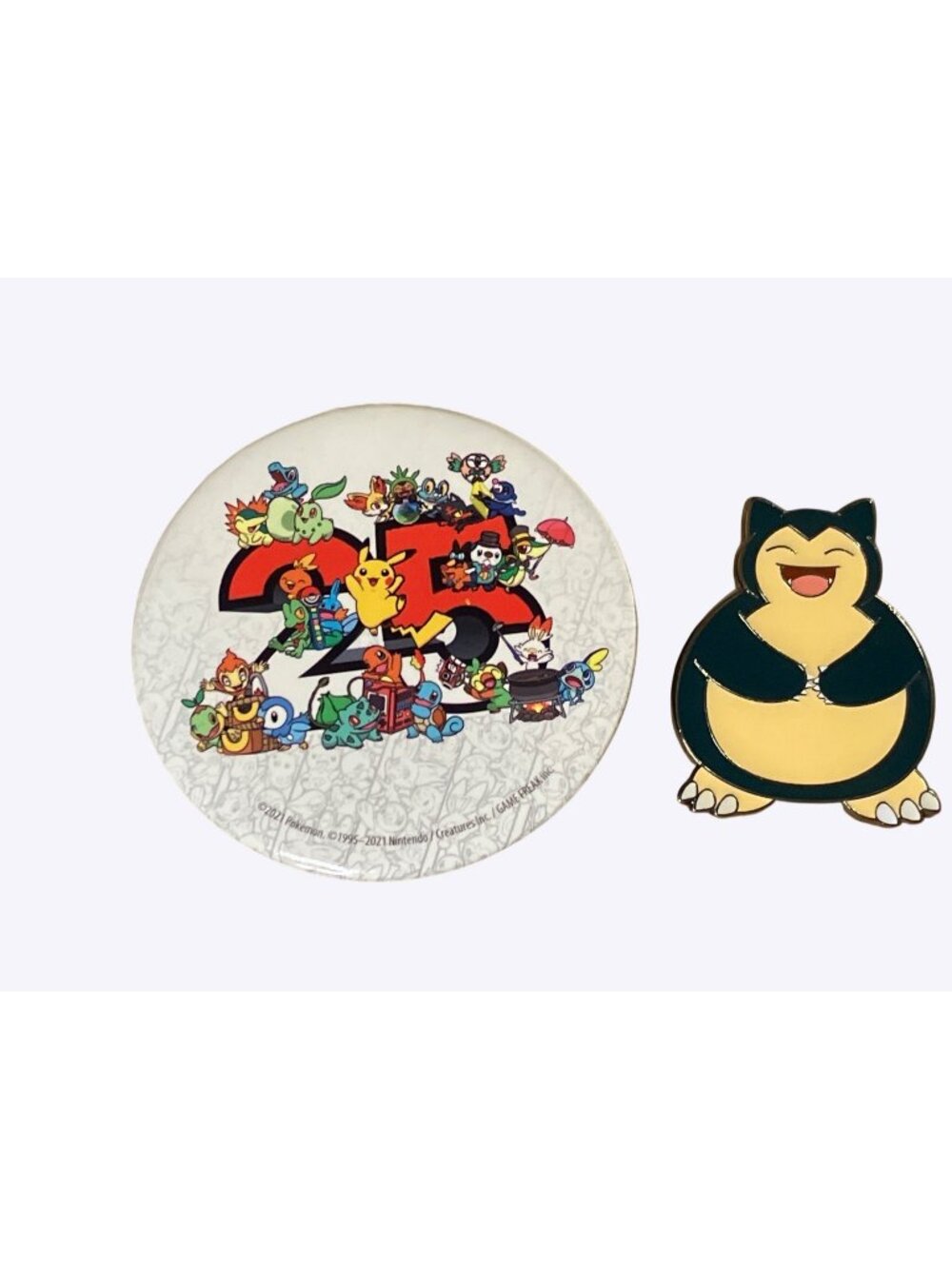 Pokemon 25th Anniversary Collectible Snorlax Pin & Button Pin Set